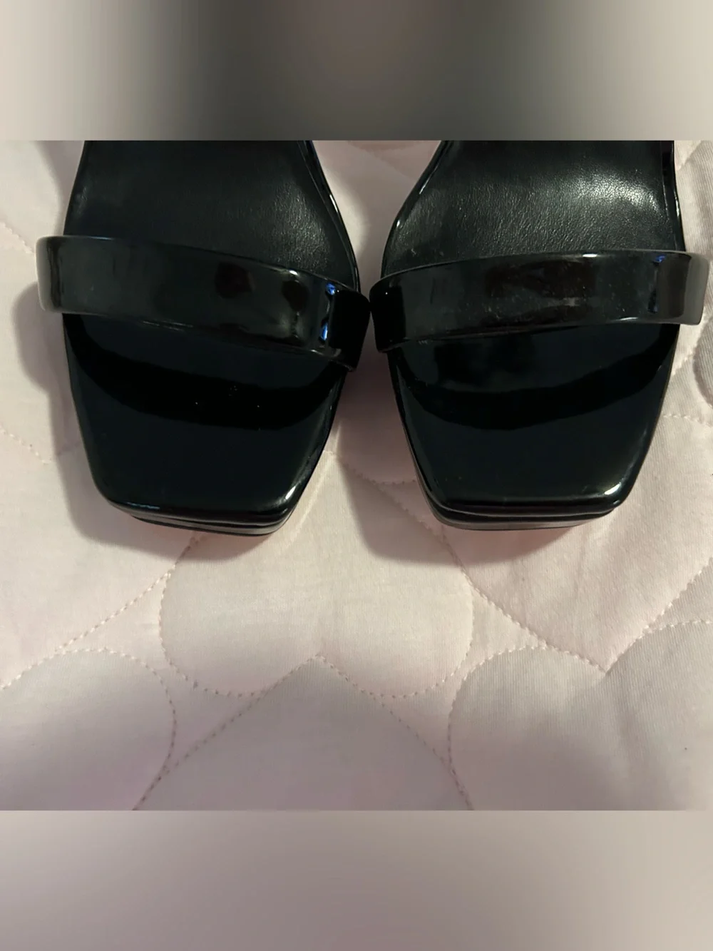 Nine West Black Patent Square-Toe Ankle-Strap Heels